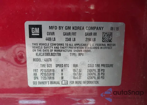 2020 Buick Encore Awd Preferred из США, поврежденный, VIN KL4CJESB0LB031709